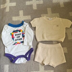 Waffle knit set and Lego onesie bundle